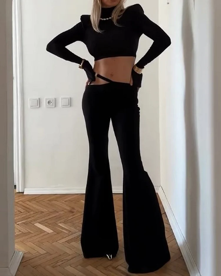 Long sleeve solid color two piece suit