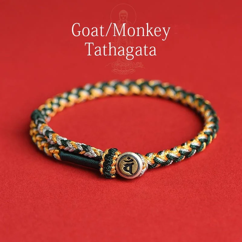 Handmade 925 Sterling Silver Year of the Dragon Chinese Zodiac Natal Buddha Protection Rope Bracelet