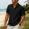 Men's Vintage Linen Casual Beach Vacation Short-Sleeve Polo Collar Shirt by Inlyline