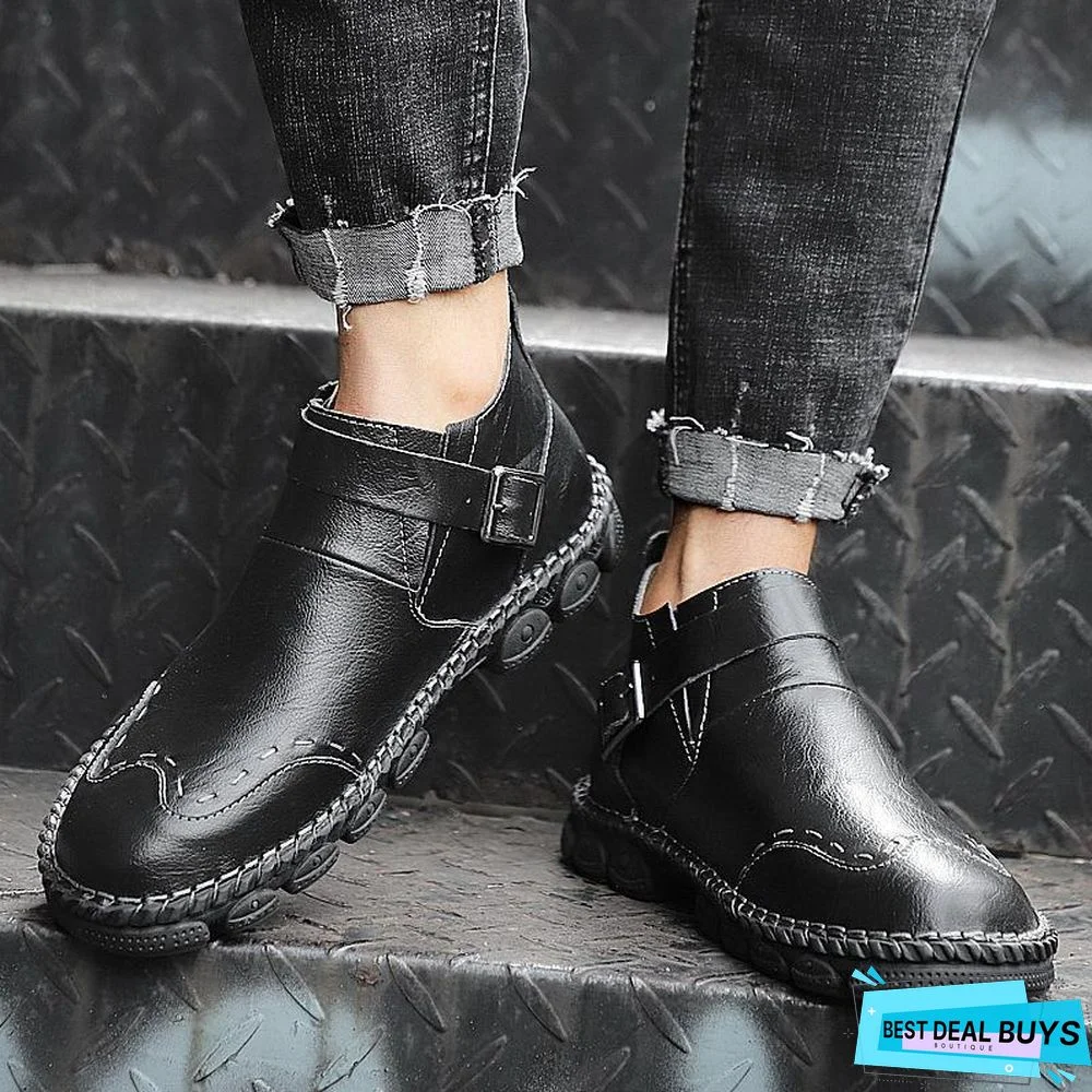 Large Size Hand Stitching Genuine Leather Non-Slip Retro Ankle Boots