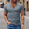 Men's Casual V-neck Solid Color Short-sleeved T-shirt by Inlyline