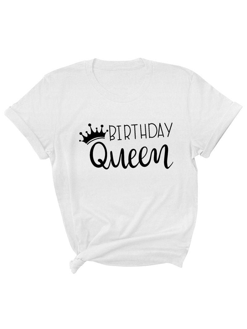Woman Letters Queen Tee Print Short-sleeved Birthday T-shirt