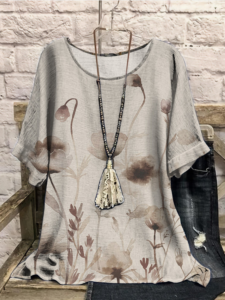 Women Long Sleeve V-neck Graphic Floral Printed Top