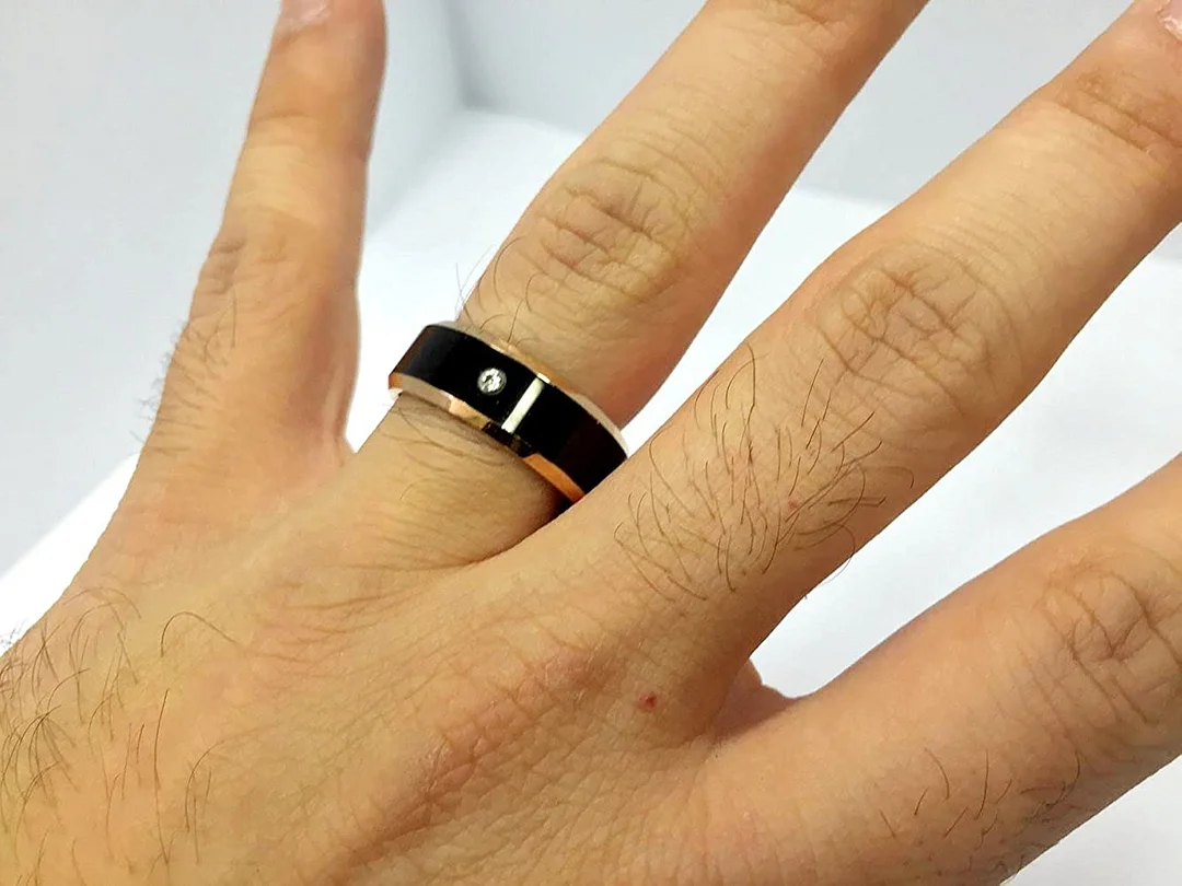 6MM 8MM Women's Or Men's Rose Gold Tungsten Carbide Rings Black Polished Beveled Edge Zircon Inlay