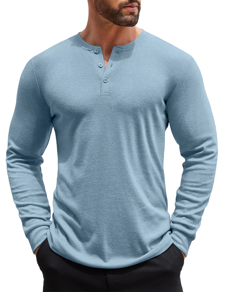 Men's Henley Shirt Basic Casual Long-sleeved Top
