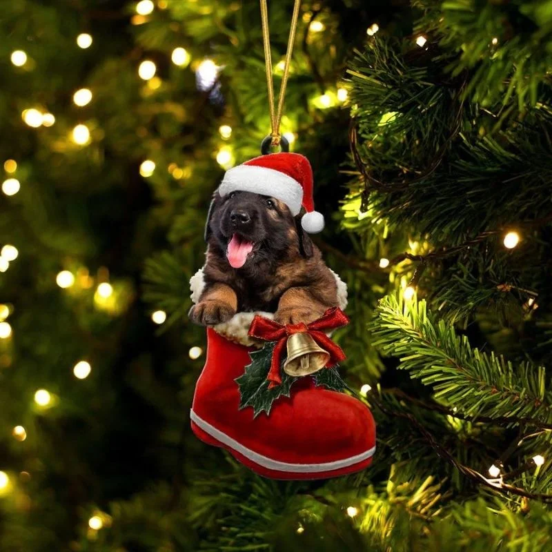 VigorDaily Leonberger In Santa Boot Christmas Hanging Ornament SB166