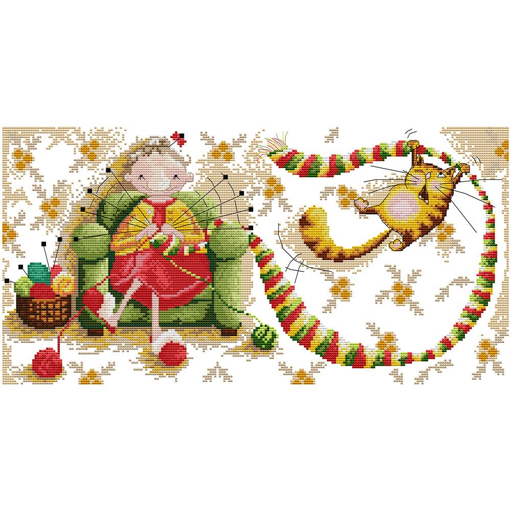 

Knitting Old Lady - 14CT Stamped Cross Stitch - 48x28cm, 501 Original