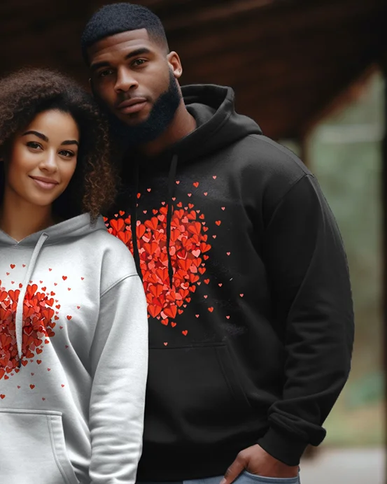 Couples Plus Size Simple Casual Retro Love Graphic Long-Sleeved Sweatshirt