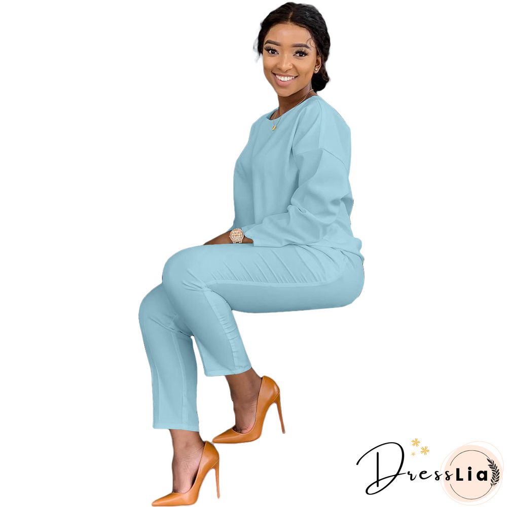 Long Sleeves T shirt Sportswear Two Piece Pants Set