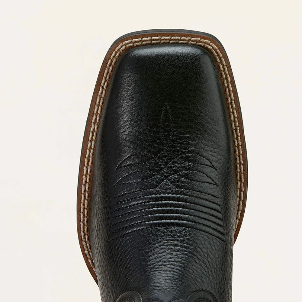 Black Square Toe Chunky Heel Cowgirl Boots with Purple Embroidery