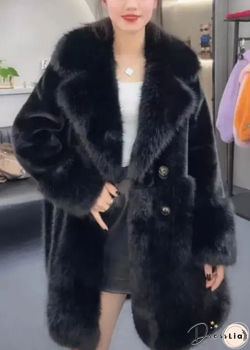 Loose Leopard Peter Pan Collar Button Patchwork Fuzzy Fur Fluffy Coat Long Sleeve
