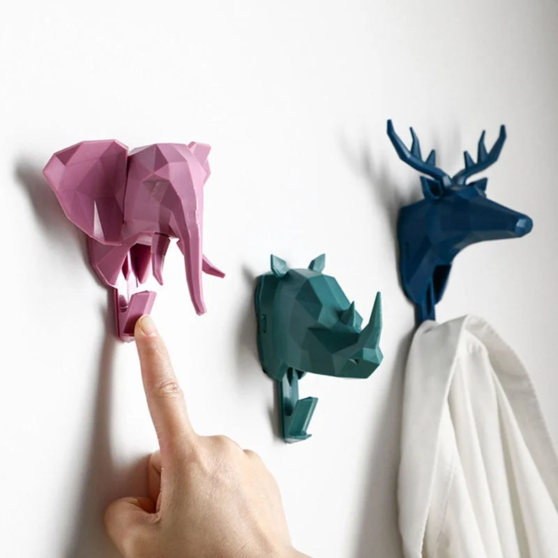 Plastic Creative Animal Head Key Holder Home Decoration Elephant Antlers Hang Hooks for Keys Bathroom Wall Hangers Coat Hook