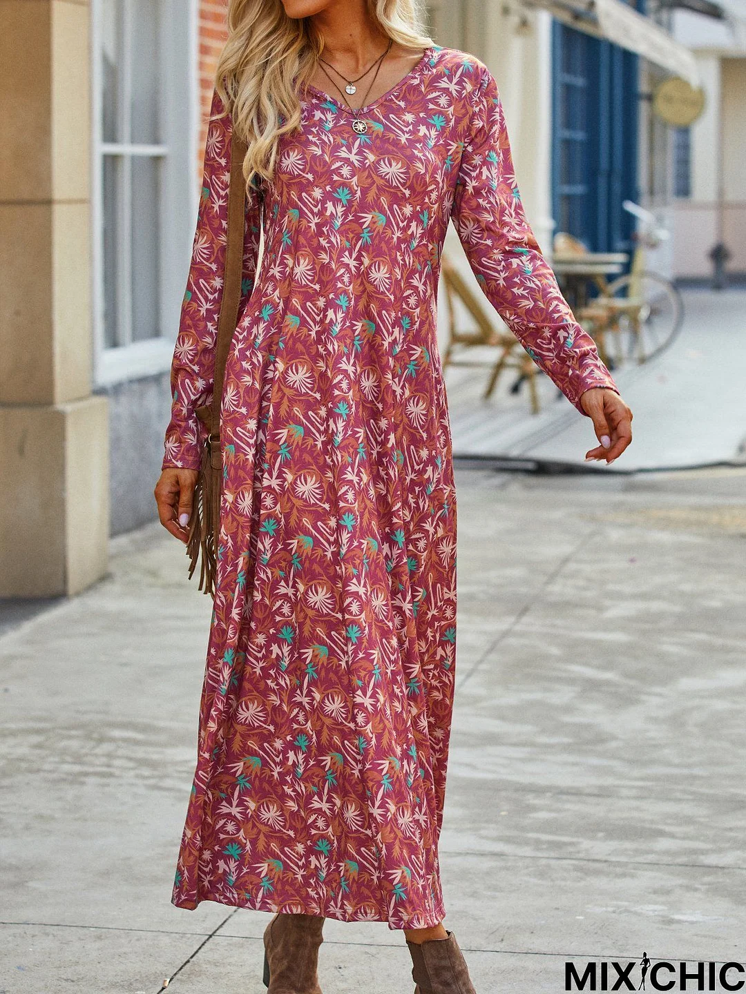 Red Casual Floral Cotton Dress