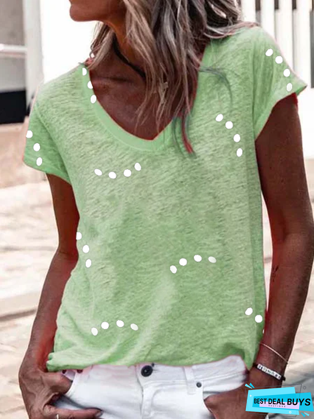 Women's Daily Weekend Polka Dots Jersey V Neck Casual Short Sleeve T-shirt