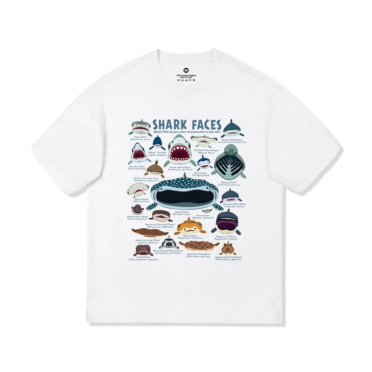Shark Faces Pure Cotton T-shirt Pullover weebmemes