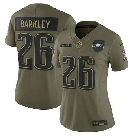 Women's Philadelphia Eagles #26 Saquon Barkley  Olive 2025 Salute to Service Limited Jersey