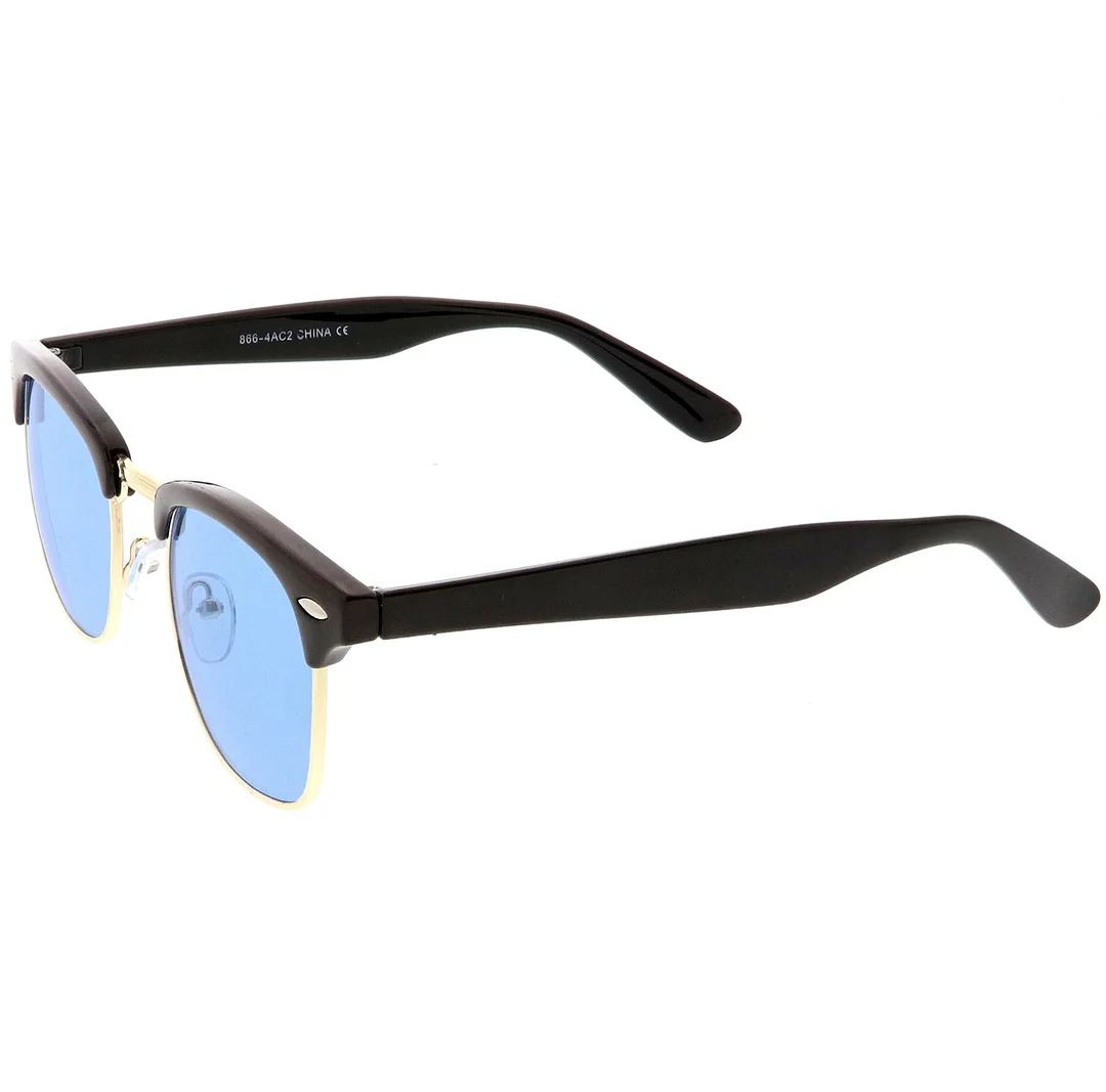 Modern Horn Rimmed glasses Semi Rimless Color Tinted Square Lens 49mm