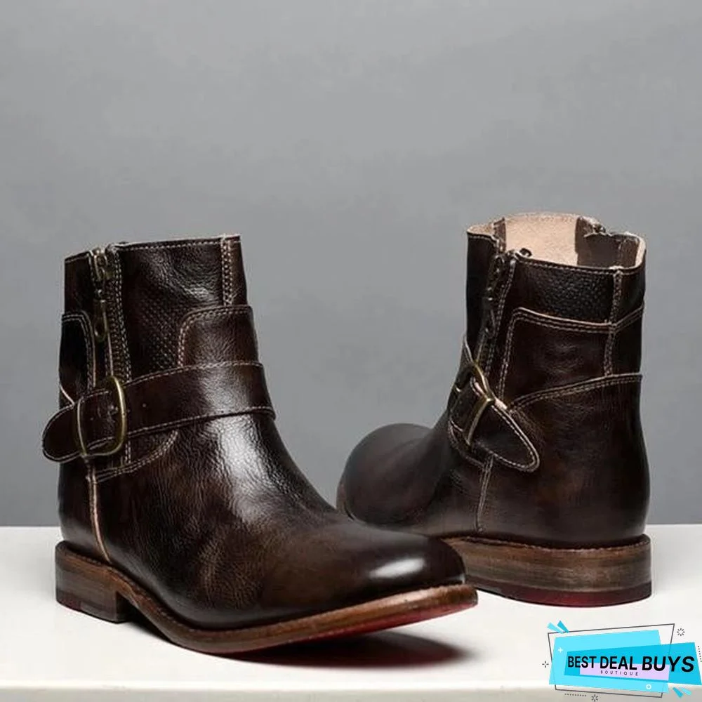 Fashion Zipper Low Heel Martin Boots