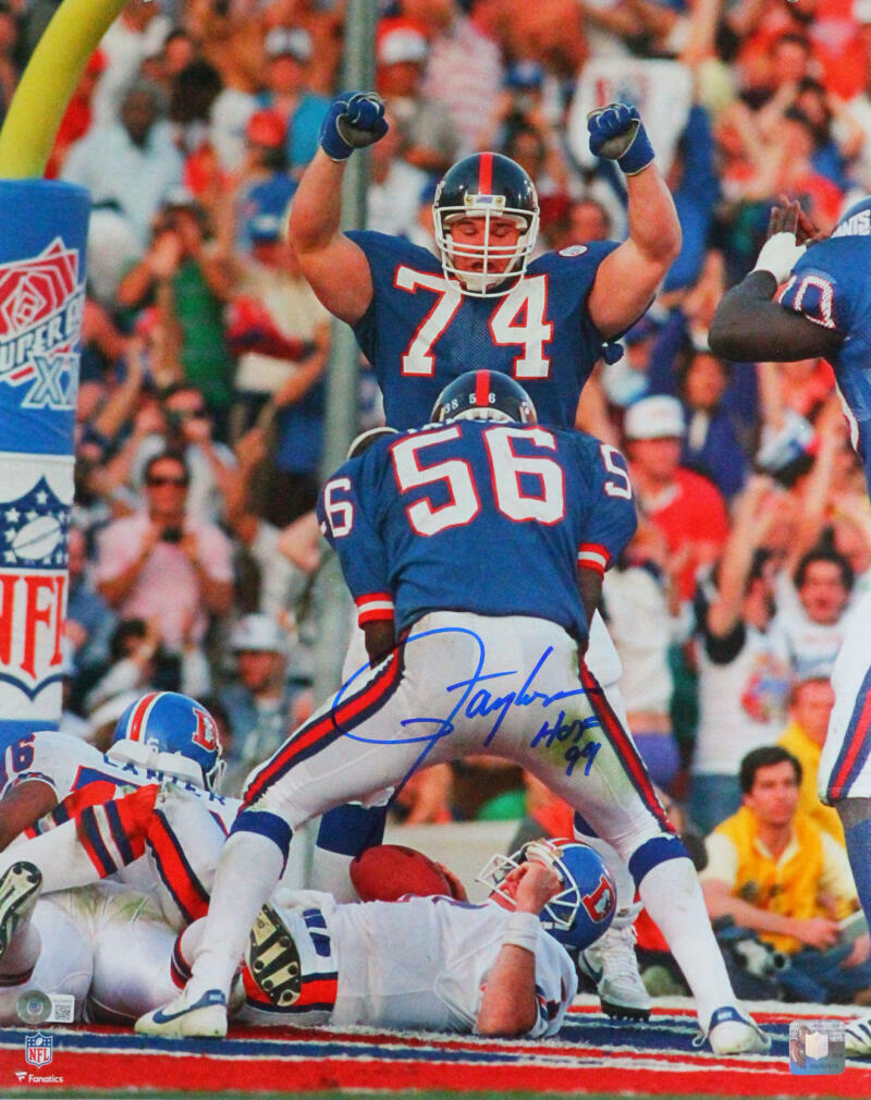 Lawrence Taylor Autographed Giants Elway Sack 16X20 FP Photo Poster painting HOF- Beckett W*Blue