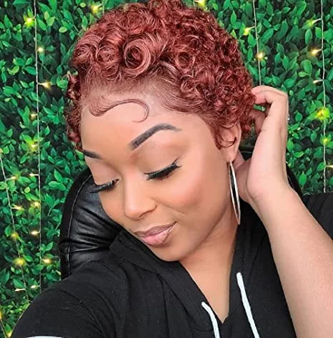 Ginger Short Curly Pixie Cut Transparent Lace Frontal Wig