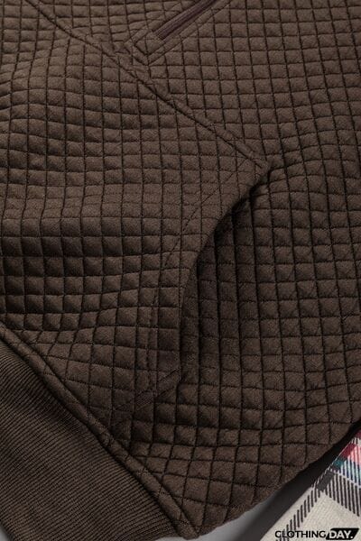 Plaid Half Zip Kangaroo Pocket Sweatshirt