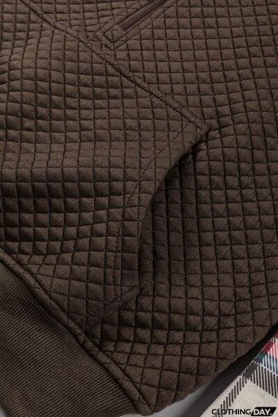 Plaid Half Zip Kangaroo Pocket Sweatshirt
