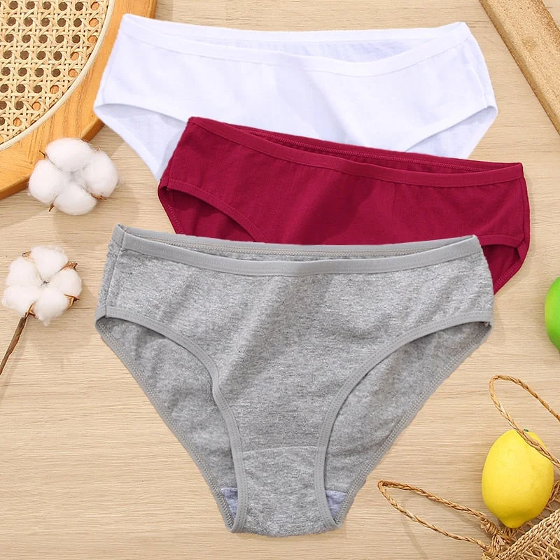 FINETOO 3Pcs Women Cotton Panties Comfortable Briefs Ladies Low-rise Underpants S-XL Girls Underwear Fashion Plus Size Panty New