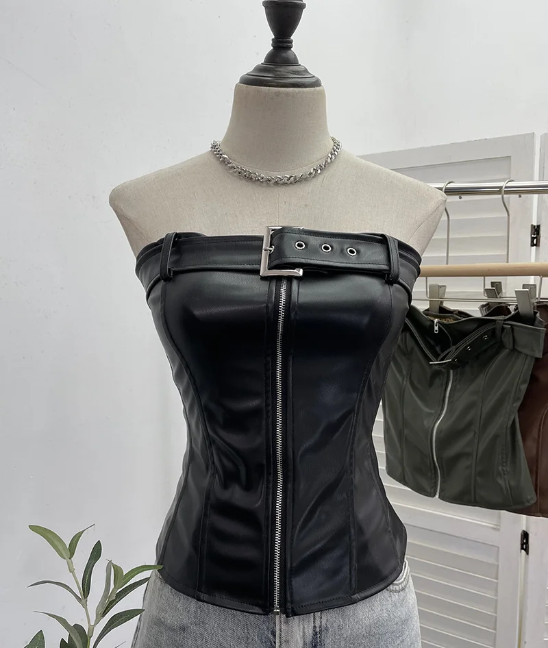 Uveng Real Shooting Spice Girls High-End Pu Leather Tector Locomotive Wind Wrapped Bra Vest Sleeveless Top Tide 1986