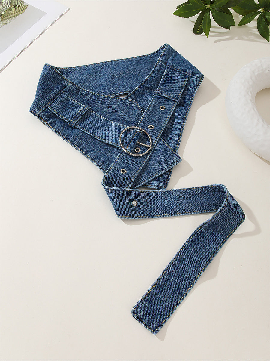 Women's Casual Denim Ring - Buckle Wide Waist Belt MDA1676H1I