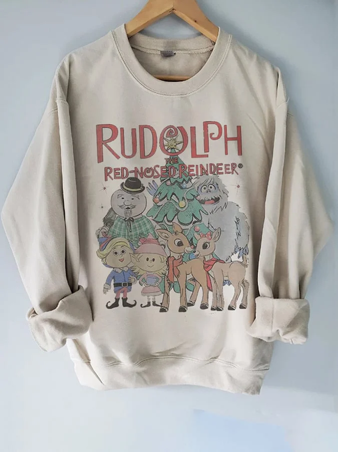 Women's Rudolph Red Nose Reindeer Print Casual Sweatshirt-mysite
