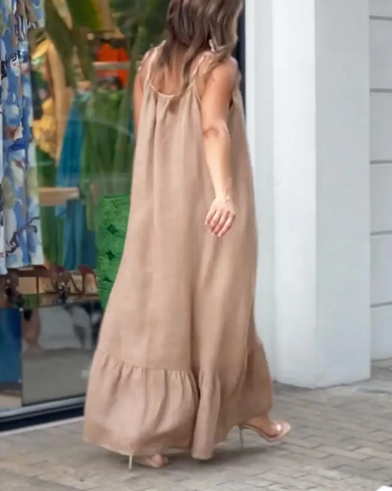 Simple solid color suspender dress