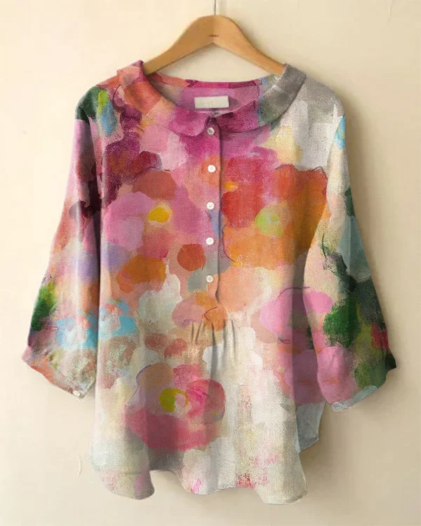 Vintage Long Sleeve Peter Pan Collar Floral Print Shirt