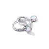 Sterling 925 Silver Heart Opal Hoop Earrings
