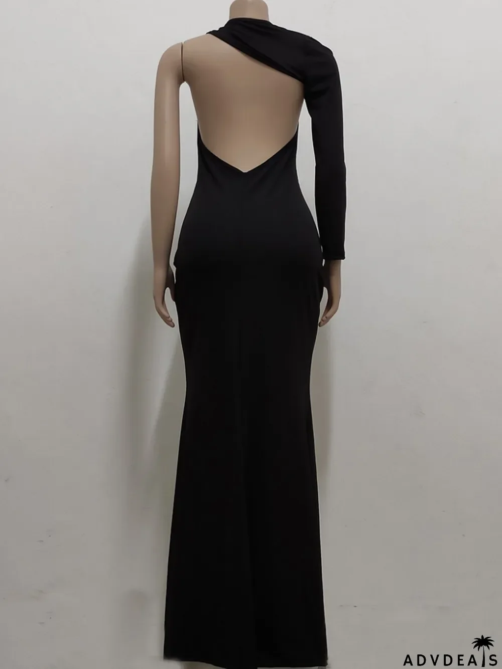 Winter Sexy Black Single Long Sleeve Split Mermaid Evening Dress
