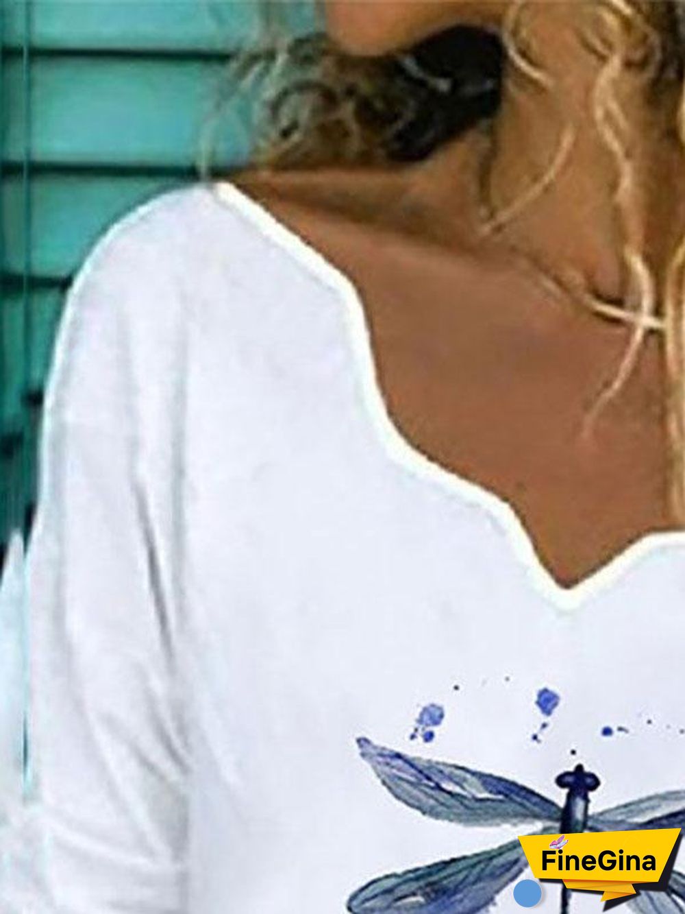 Women Dragonfly Printed V Neck Long Sleeve T-shirts