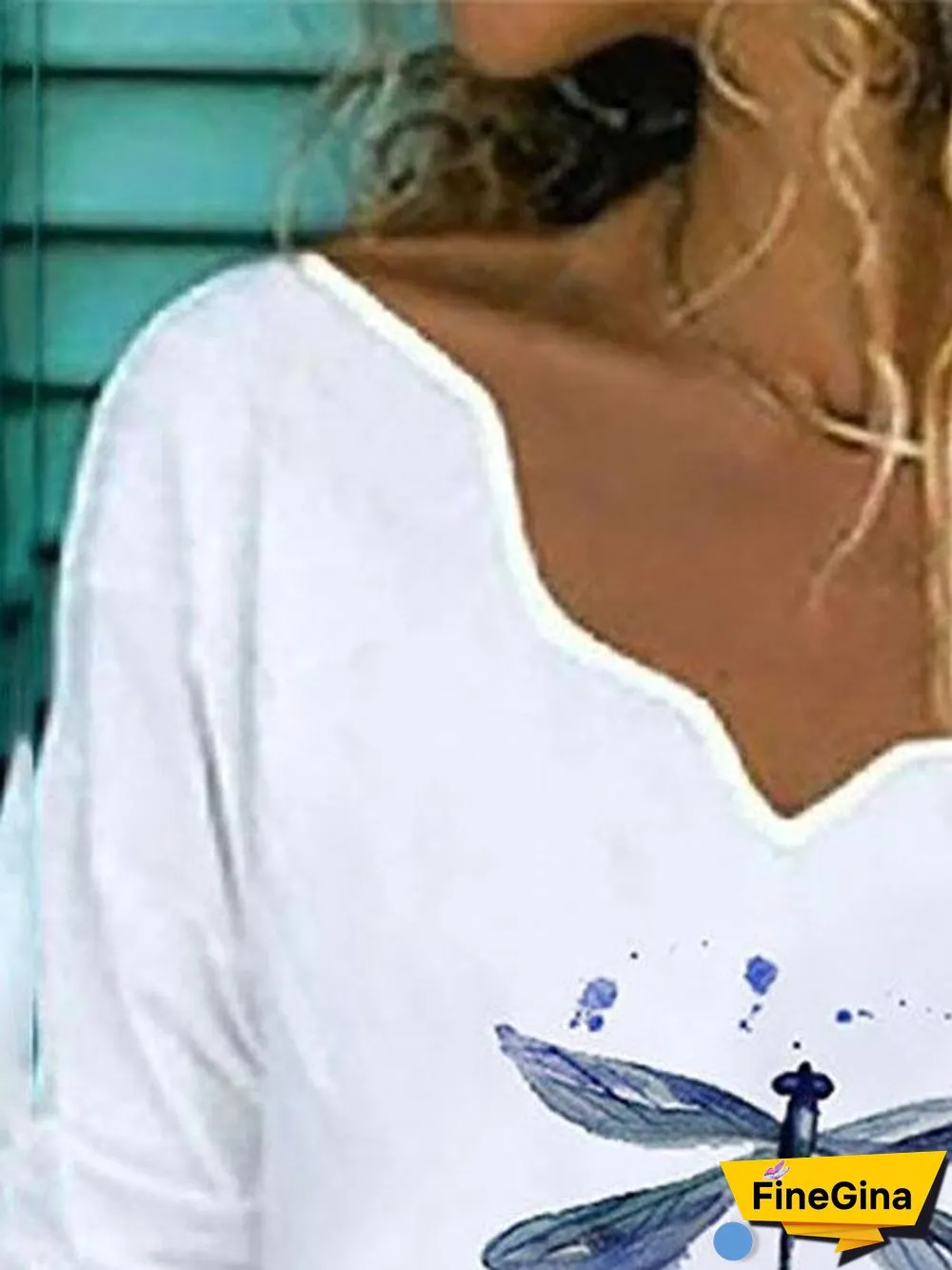 Women Dragonfly Printed V Neck Long Sleeve T-shirts