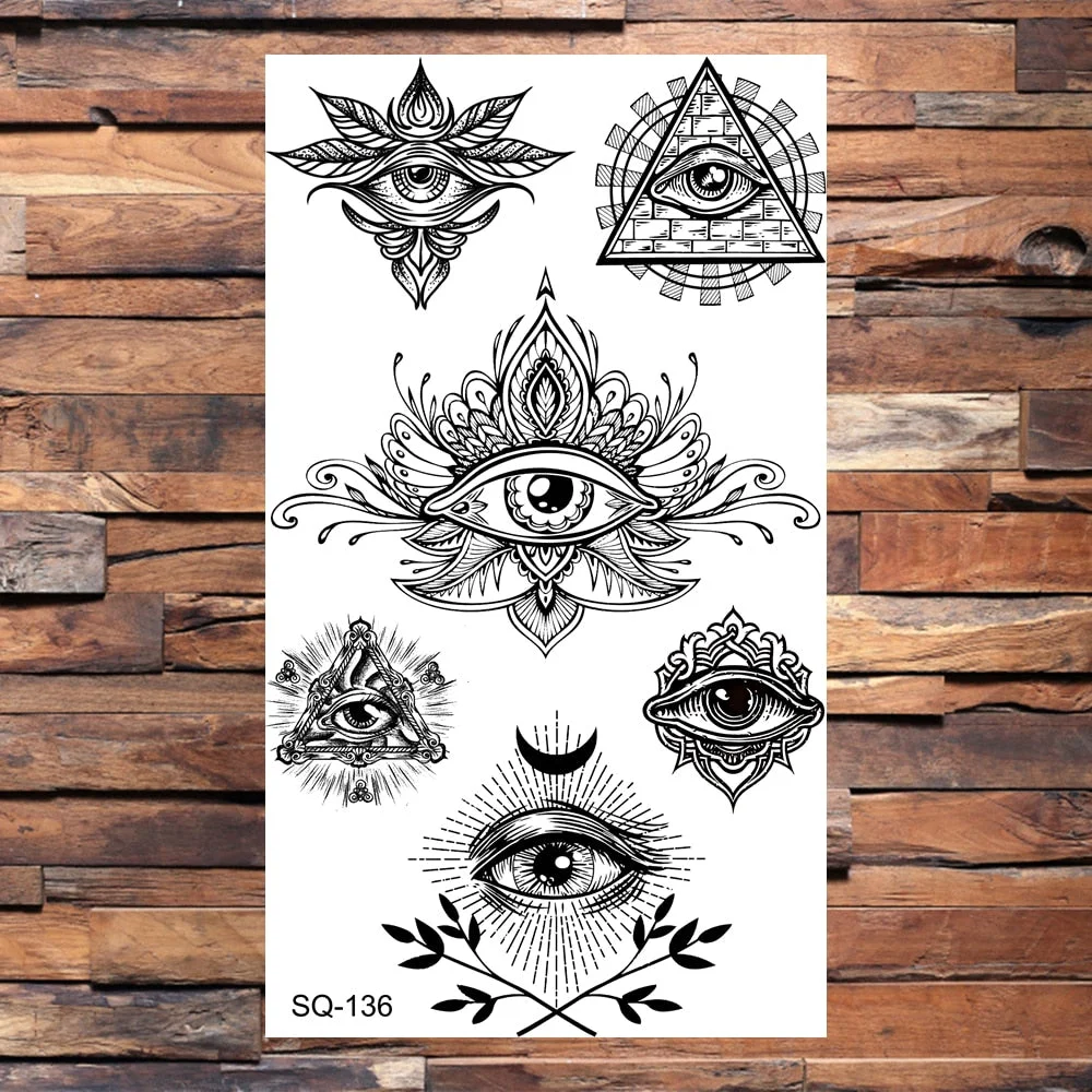 Black Butterfly Temporary Tattoos For Women Girls Realistic Eye Halloween Crown Fake Tattoo Sticker Sexy Body Arm Tatoos DIY