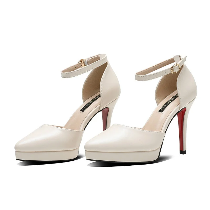Comemore 2021 Summer Footwear Women Sandals 10cm Ladies Stilettos Platform Pumps Dress Shoes Leather Ladies High Heels Size 33