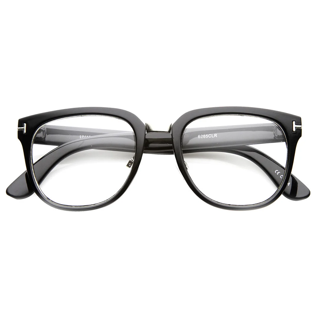 Metal Bridged T-Riveted Horned Rimmed Classic Style Eyeglasses