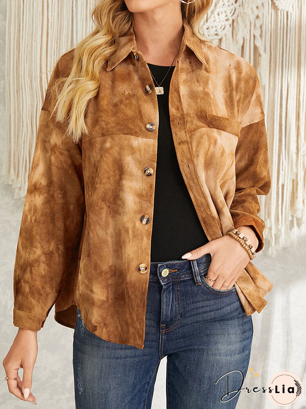 Tie Dye Corduroy Button Long Sleeve Lapel Jacket