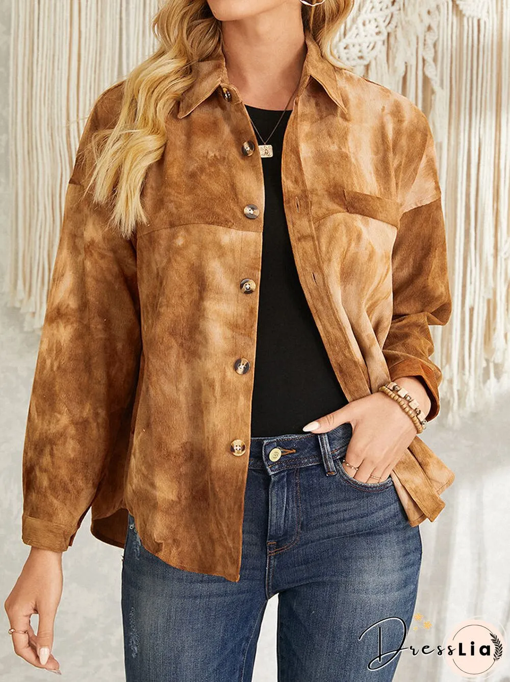 Tie Dye Corduroy Button Long Sleeve Lapel Jacket
