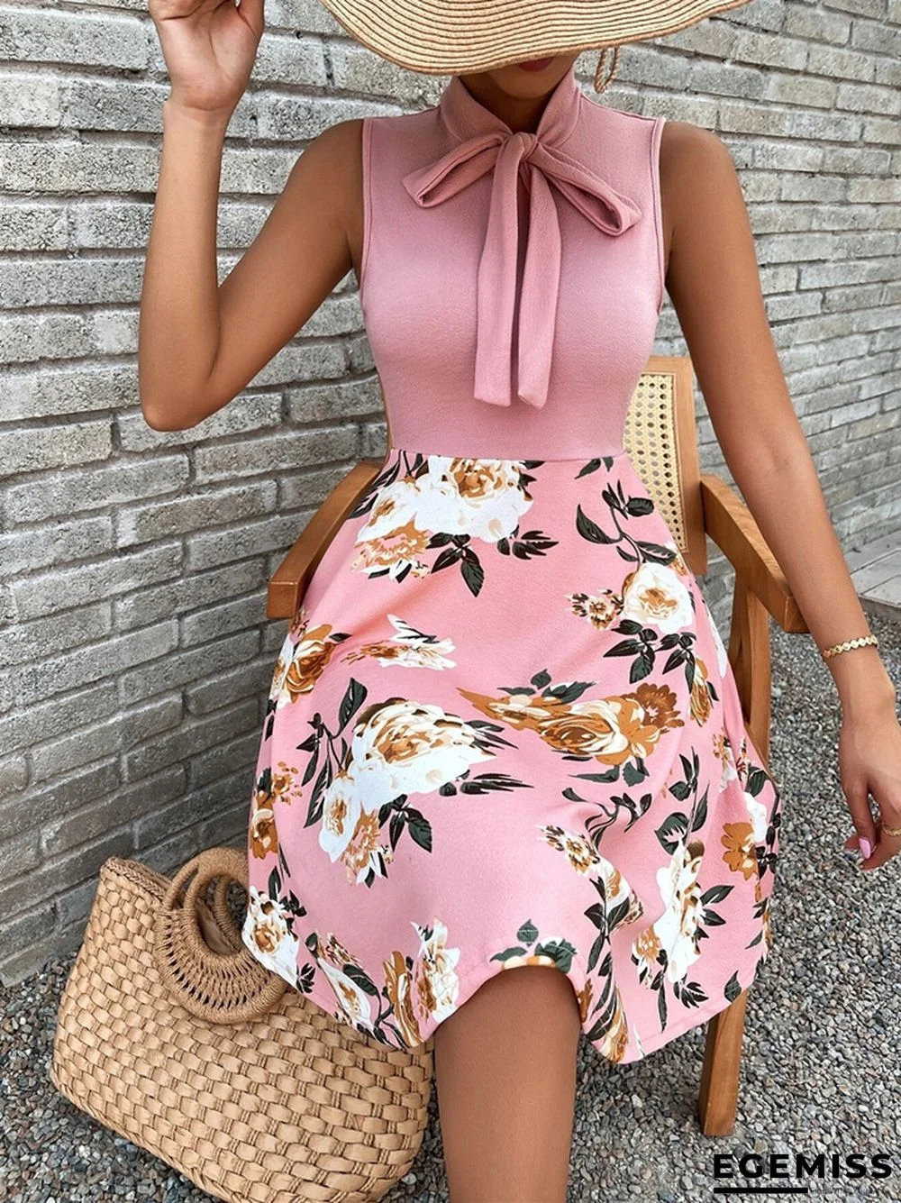 Printed Skirt Bow Tie Dress | EGEMISS