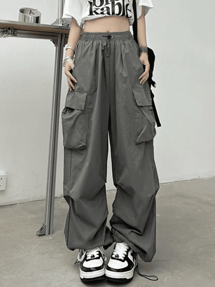 Brownm Ruched Pocket Baggy Cargo Pants