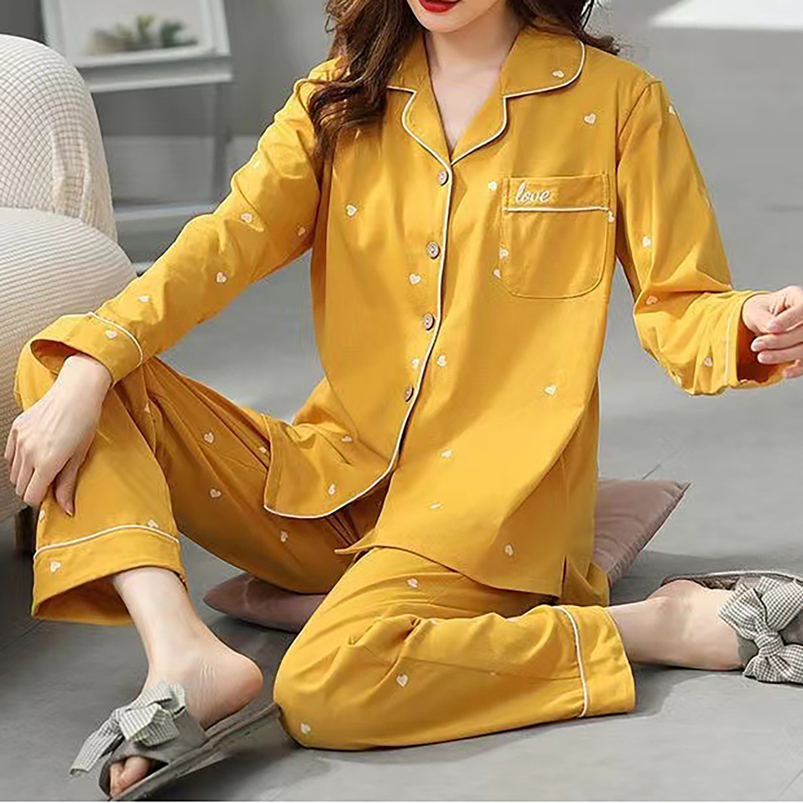 Qinice Bedhead Pajama Set Pure Cotton Pajamas For Women Spring And Autumn Can Be Worn Outside Long Sleeve Trousers Lavender Shirt