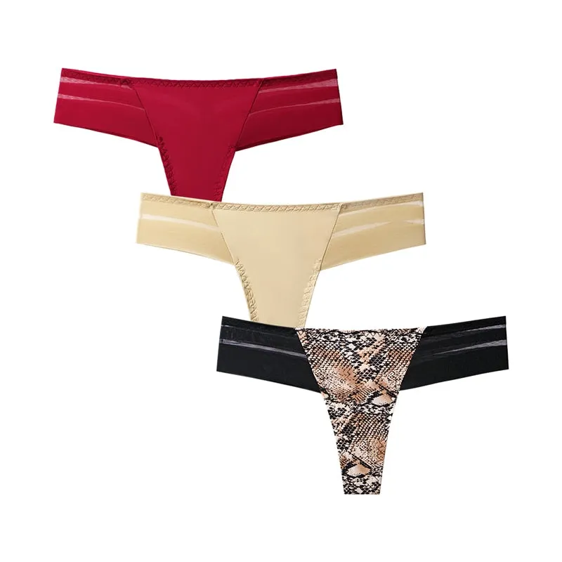 3 pcs Women's Panties Underwear Thongs Sexy Lingerie Seamless Sports Female Tanga For Woman Ice Silk Seamless Panties For Women