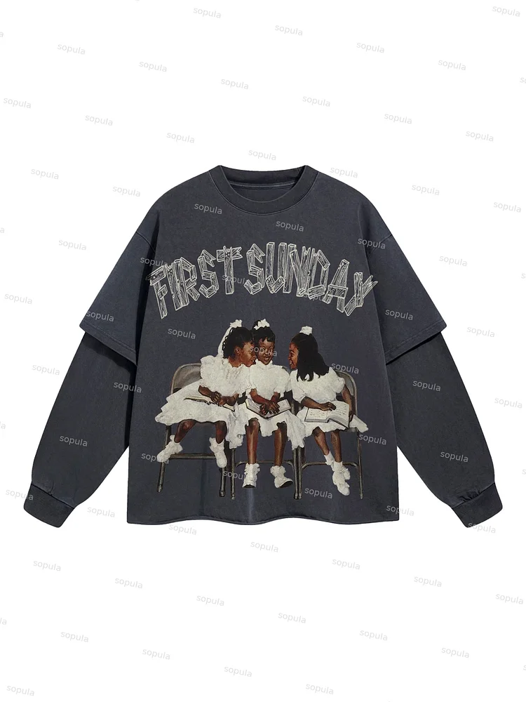 Vintage First Sunday Portrait Graphics Long Sleeve T-shirt