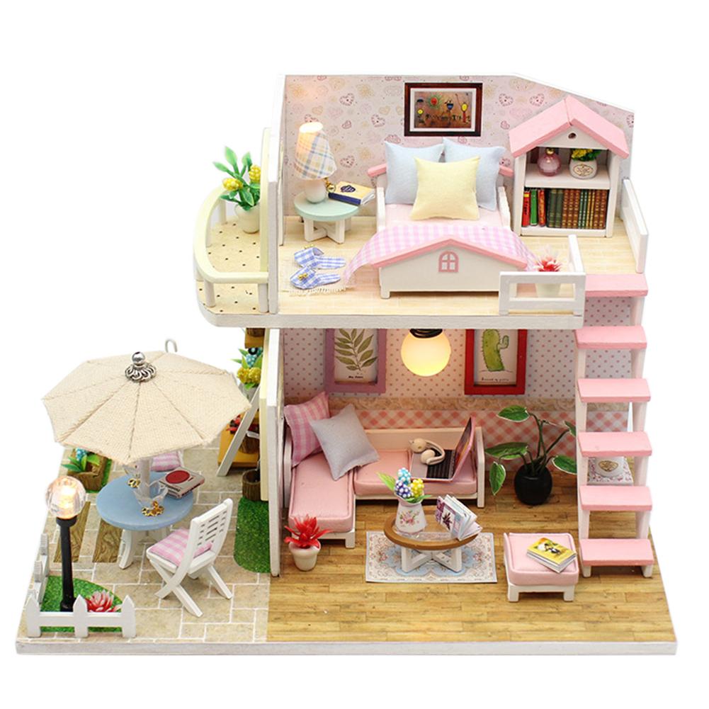 Handmade Wood Flash Loft DIY House Toy Miniature Dollhouse Birthday Gift