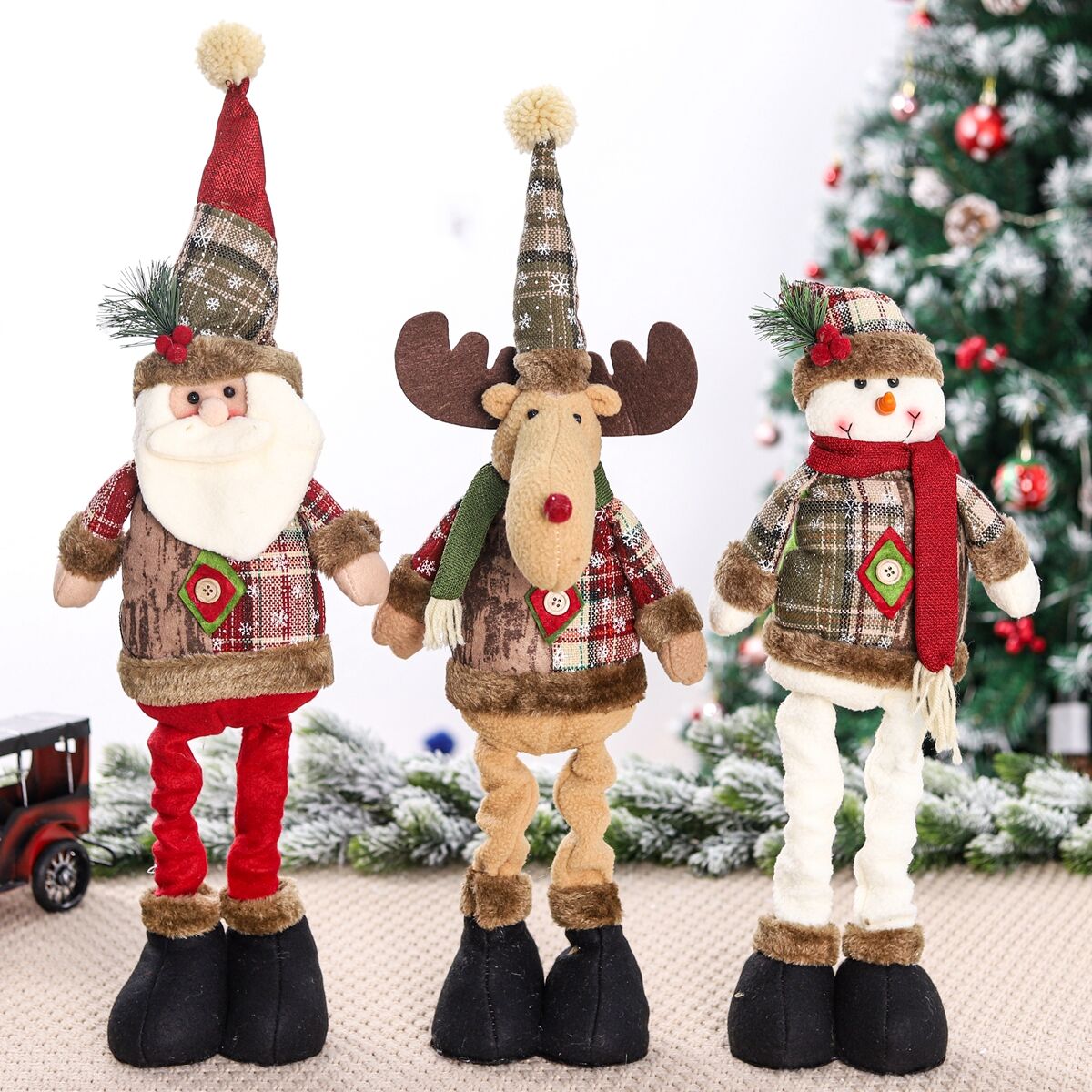 Tegooe Telescopic Plush Reindeer Christmas Decoration - Adjustable Height Holiday Doll