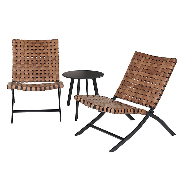 3 Piece Outdoor Furniture Sets of 2 Wicker Lounger Chairs and 1 Coffee Table