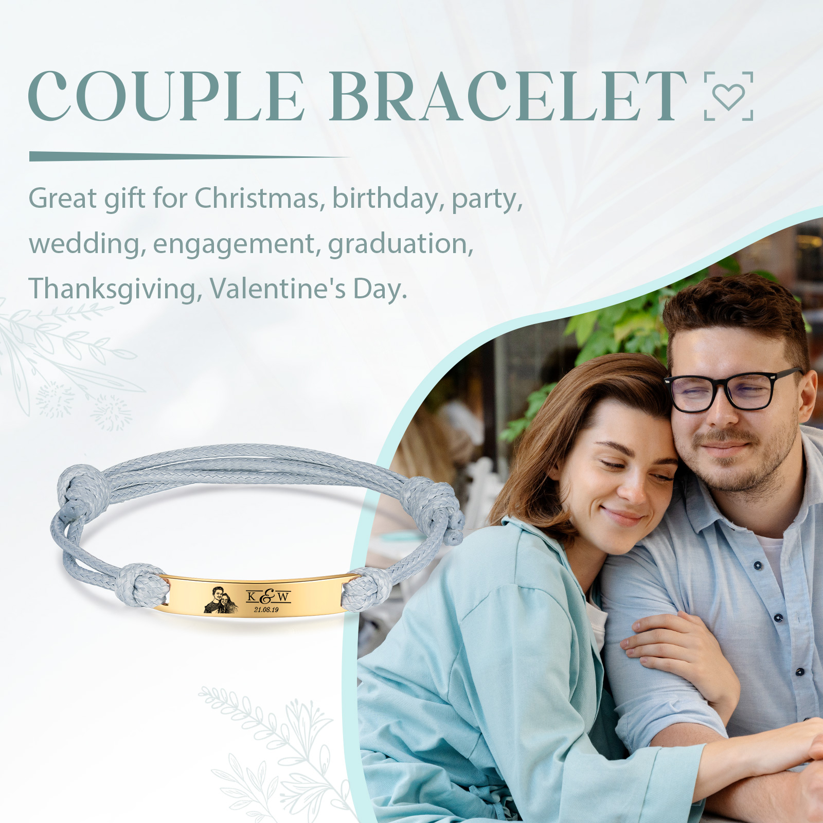 Braccialetti acciaio inox 1 nome 2 lettere e 1 foto personalizzabili per coppia multicolori da scegliere